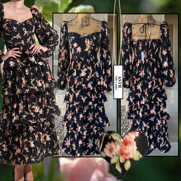 Astr The Label Long Sleeve Aumie Tiered Floral Maxi Dress Size XS NEW - Picture 1 of 12